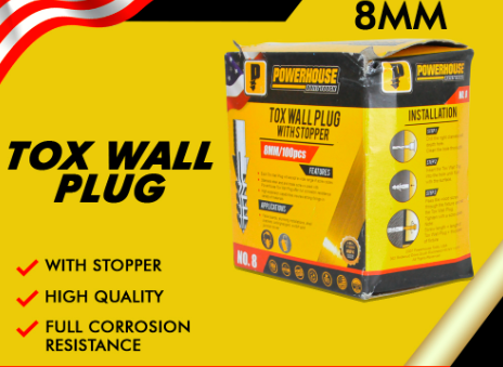 POWERHOUSE TOX WALL PLUG WITH/ STOPPER 8MM