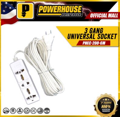 POWERHOUSE PHEC-200-6M 3 GANG EXTENSION CORD UNIVERSAL OUTLET