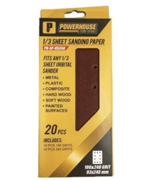 POWERHOUSE SANDING PAPER FOR ORBITAL SANDER 93X240MM