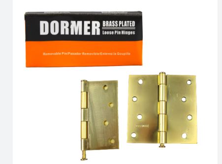 DORMER BRASS PLATED LOOSE PIN HINGES  4"