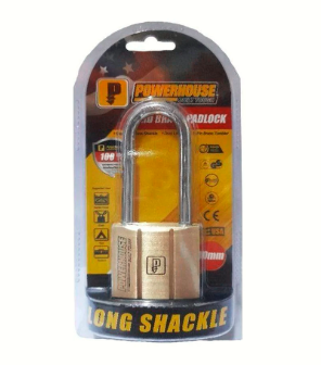 POWERHOUSE SOLID BRASS PADLOCK LONG SHACKLE 60MM