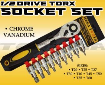 MEGA 10PCS 1/2 DRIVE SOCKET TORX SET