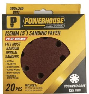 POWERHOUSE SANDING PAPER FOR RAMDOM ORBITAL SANDER 125MM