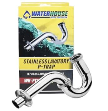 WATEHOUSE STAINLESS P-TRAP W/ BRASS AMERICAN NUT