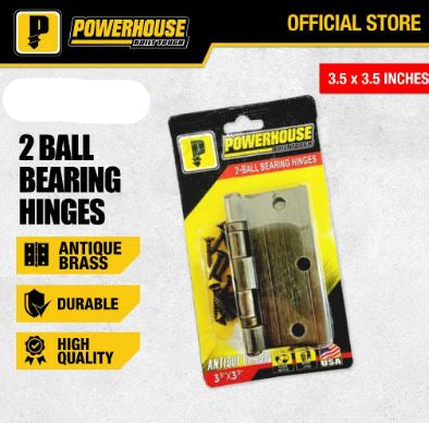 POWERHOUSE 2-BALL BEARING HINGES ANTIQUE BRASS 3.5x3.5 (PAIR)
