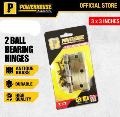 POWERHOUSE 2-BALL BEARING HINGES ANTIQUE BRASS 3x3 (PAIR)