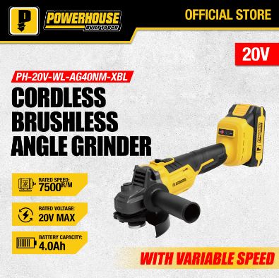 POWERHOUSE PH-20V-WL-AG40NM CORDLESS BRUSHLESS ANGLE GRINDER 20V