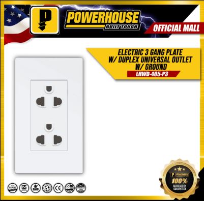 POWERHOUSE LHWDP-405-P3 ELECTRIC 3 GANG PLATE W/ DUPLEX UNIVERSAL OUTLET W/ GROUND