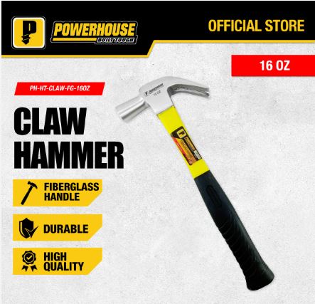 POWERHOUSE CLAW HAMMER W/ FIBERGLASS HANDLE 16oz