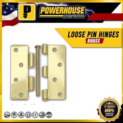 POWERHOUSE LOOSE PIN HINGES BRASS BLISTER PACK (PAIR) 4"X4"
