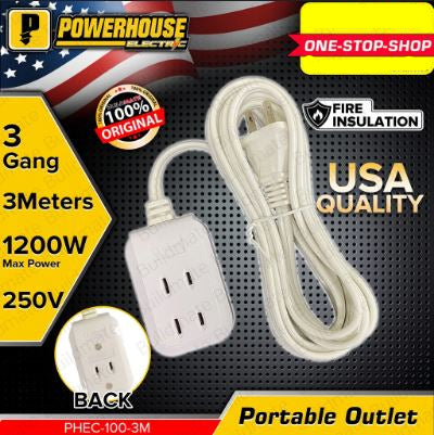 POWERHOUSE PHEC-100-3M 3 GANG EXTENSION CORD (FLAT PIN)
