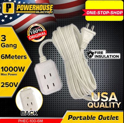POWERHOUSE PHEC-100-6M 3 GANG EXTENSION CORD (FLAT PIN)
