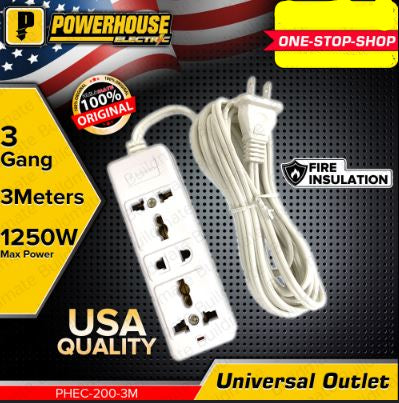 POWERHOUSE PHEC-200-3M 3 GANG EXTENSION CORD UNIVERSAL OUTLET
