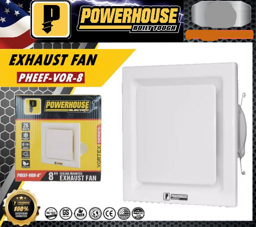 POWERHOUSE PHEEF-VOR-8 ELECTRIC EXHAUST FAN WALL MOUNTED VORTEX SERIES 8"