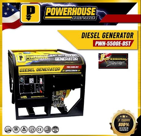 POWERHOUSE PWH-5500E-DST DIESEL SILENT TYPE GENERATOR W/ BATTERY FOR ELECTRIC START