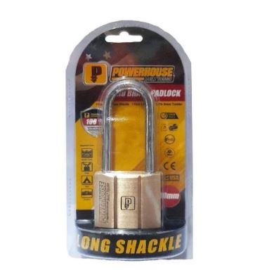 POWERHOUSE SOLID BRASS PADLOCK LONG SHACKLE