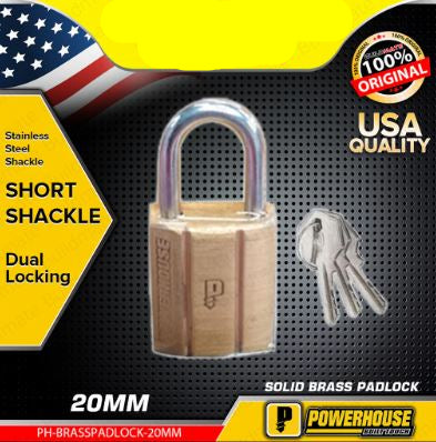POWERHOUSE SOLID BRASS PADLOCK SHORT SHACKLE SERIES
