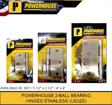 POWERHOUSE 2-BALL BEARING HINGES STAINLESS 3x3 (PAIR)