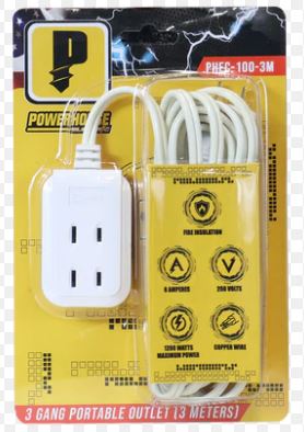 POWERHOUSE PHEC-100-3M 3 GANG EXTENSION CORD (FLAT PIN)