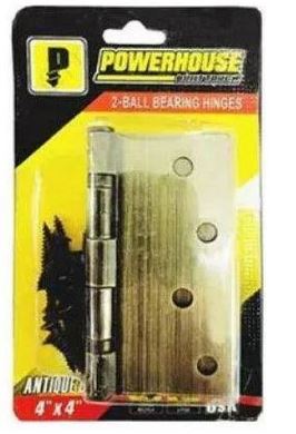 POWERHOUSE 2-BALL BEARING HINGES ANTIQUE BRASS 4"x4" (PAIR)